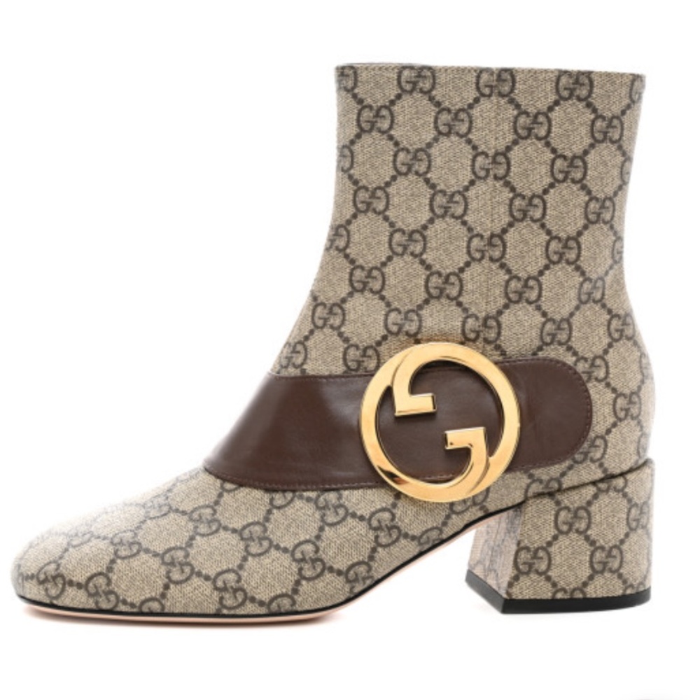 NIB Gucci Beige and Brown Ankle Boots with Gold Buckle - Size 40.5 - Picture 2 of 4